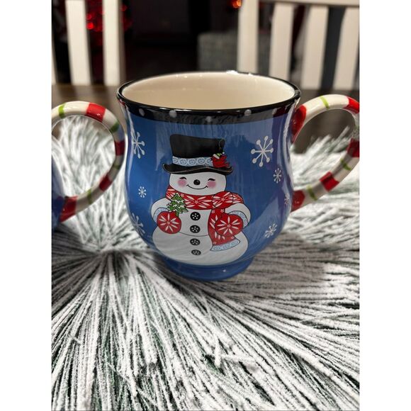 Temptations Snowman Mug Winter Whimsey 16 Oz Blue Snowflakes By Tara - Picture 7 of 10